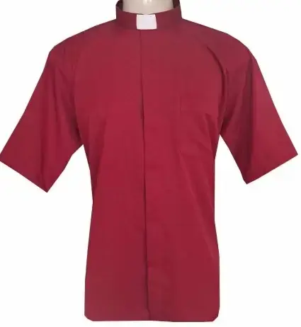 Camisa Clerical Manga Curta Vermelha — Segunda Opção
