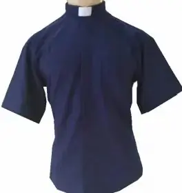 Camisa Clerical Manga Curta Azul-Marinho