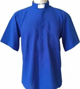 Camisa Clerical Manga Curta Azul Royal