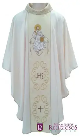 Casula Creme com Cristo Pantocrato Bordado