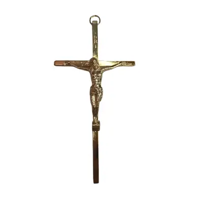 Crucifixo de Parede em Metal Dourado, 14 cm