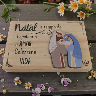 Placa Decorativa Natalina em Madeira, 8x12 cm
